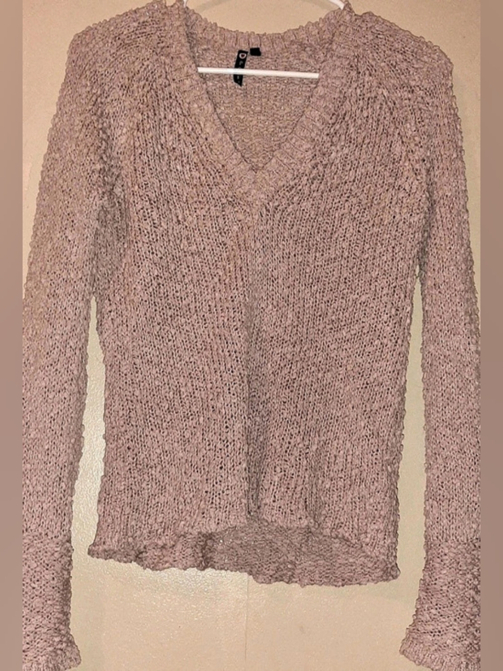 Poof! Pink Open Knit V-Neck Sweater Women’s Size Small